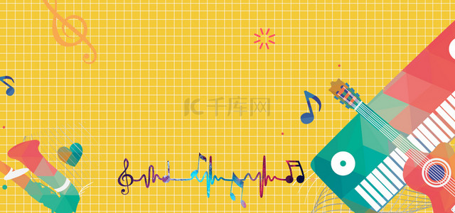 音乐黄色背景图片_简约大气几何图形线条音乐培训背景