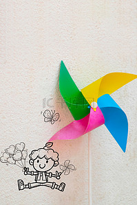 风车气球卡通背景图片_儿童节摄影白色卡通