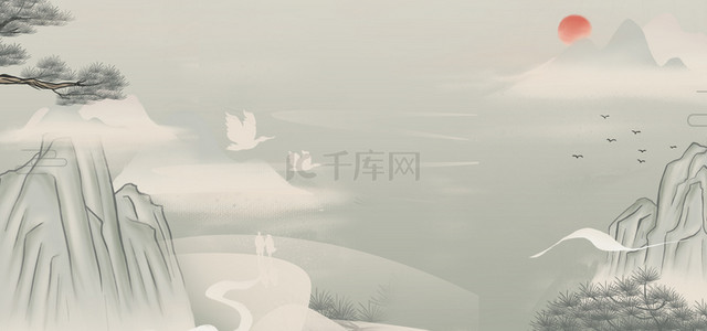 九九节气背景图片_中国风重阳节气远山背景