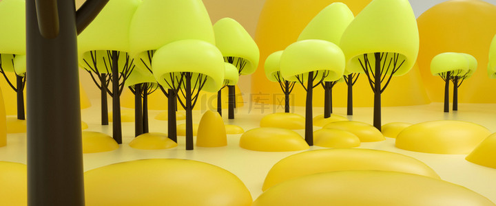 C4D立体黄色树林背景