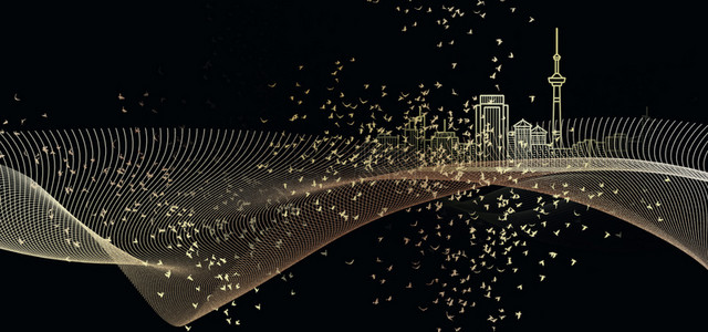 美妙的未来城市背景图片_科技城市建筑金色商务