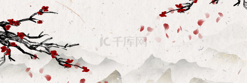 古典梅花树枝灰色中国风banner