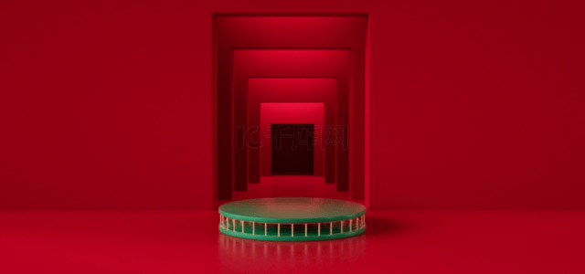 金属天猫立体背景图片_红色圣诞节3d空间展台背景