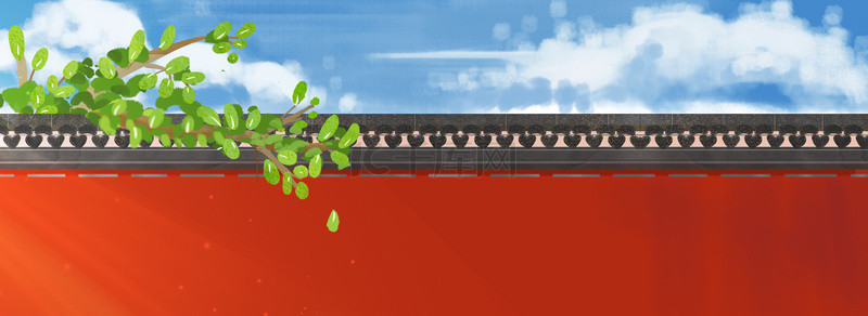 唯美蓝天红墙中国风背景图