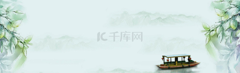 船中国背景图片_中国风山水船绿色清新banner