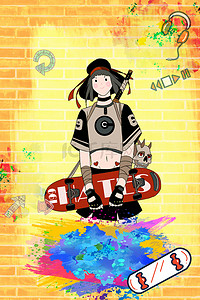 滑板少年动漫人物背景