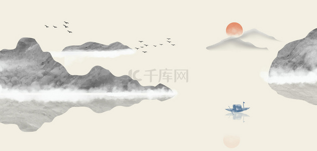 山水画手绘背景图片_山水画水墨山水灰色中国风