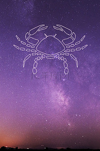 星辰夜空背景图片_巨蟹座十二星座紫色星空背景