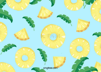 清凉蓝色手绘菠萝夏季水果背景