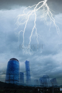城市雷雨闪电天气背景图片_天气预报雷电预警