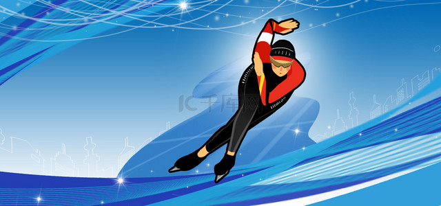 滑冰刀的小猪背景图片_简约体育运动滑冰运动背景