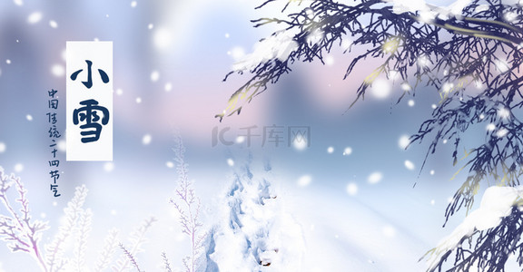 小寒冬季雪景背景图片_清新简约小寒二十四节气冬季雪景海报