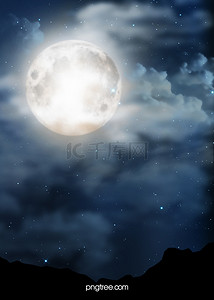 云遮月背景图片_黑夜创意手绘梦幻背景