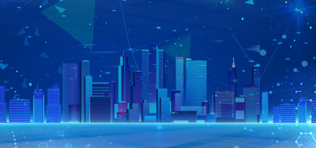 智能时代背景图片_商务城市蓝色科技城市线条背景