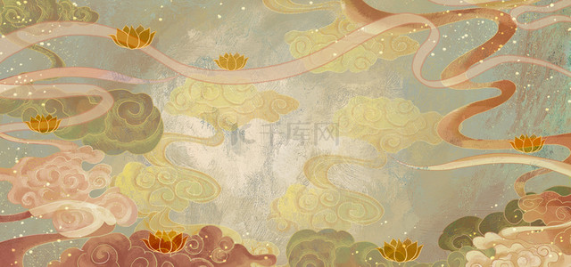 复古壁画背景图片_敦煌壁画祥云