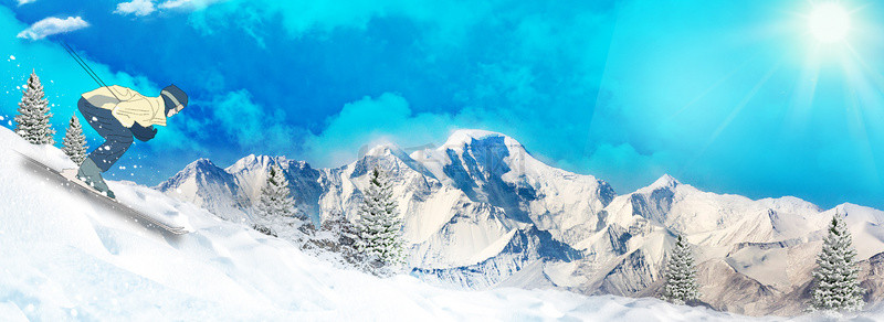 雪天树挂背景图片_冬季滑雪冲刺宣传背景