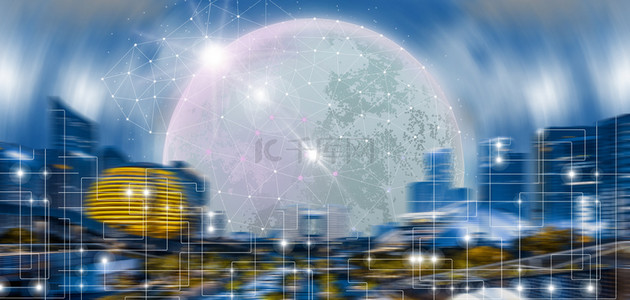 蓝色科技光线点背景图片_城市月球蓝色科技banner背景