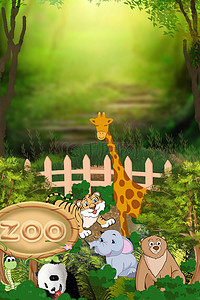 动物长颈鹿背景图片_卡通可爱动物园背景图片