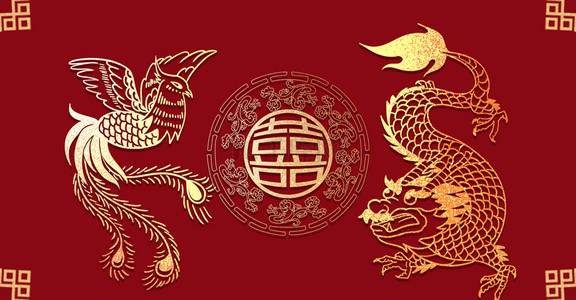 凤凰logo背景图片_中国风龙凤喜字背景模板