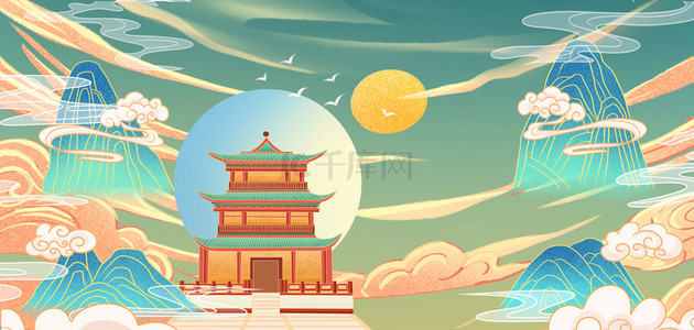 壁画飞天背景图片_敦煌飞天复古国潮背景