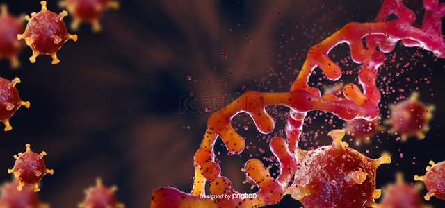 肺炎背景图片_红色立体质感dna病毒建模背景