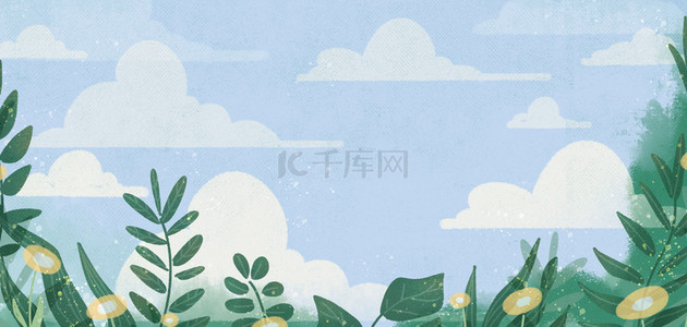 蓝天白云植物绿植叶子广告背景