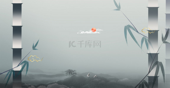 创意意境中式背景图片_简约水墨古风创意背景合成