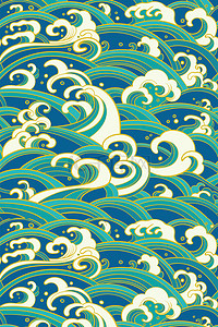 蓝色纹理素材背景图片_国潮海浪底纹背景素材