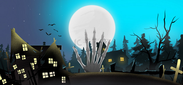 森林月亮背景图片_万圣节夜晚背景