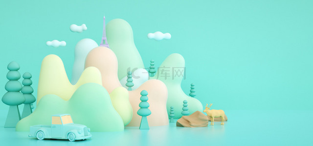 3d插画春天清新背景