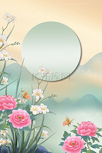 国风手绘花朵背景图片_中国风工笔画花朵海报背景