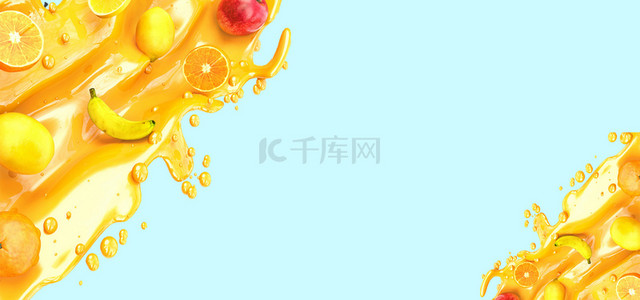 清新蓝色背景背景图片_美食食物水果banner背景