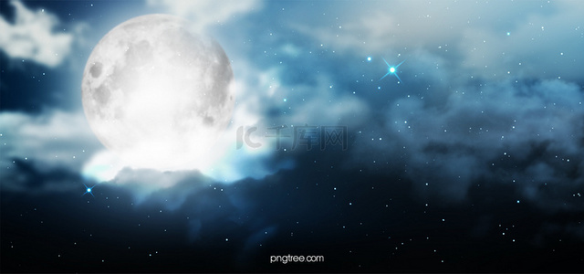 云遮月背景图片_创意感手绘梦幻满月背景