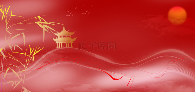 古风国潮山水背景图片_红色中国风红色背景