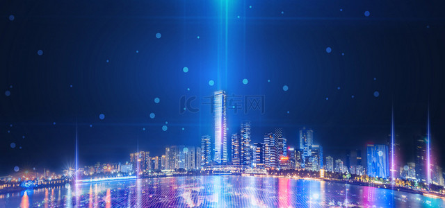 商务城市蓝色创意背景图片_商务城市蓝色背景