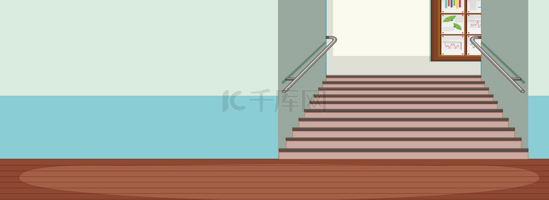 建筑楼梯插画背景图片_扁平风学校楼道插画