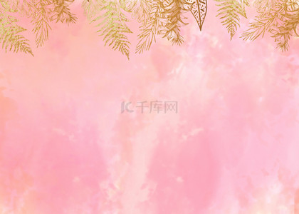 线稿背景背景图片_金色花纹粉色水彩晕染背景