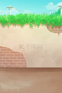红色叶子装饰边条背景图片_春季墙边植物清新背景
