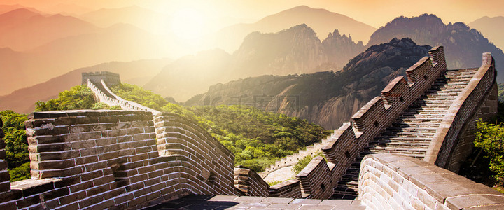 天空辉煌背景图片_大气简约长城旅游背景