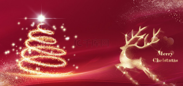 圣诞节鹿背景图片_圣诞节梦幻光效红色横版质感层次背景