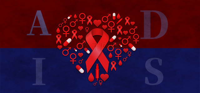 红色爱心公益背景图片_蓝红色背景艾滋病爱心标志红色标志