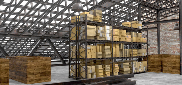 箱子动图背景图片_写实工业工厂储物货架背景图