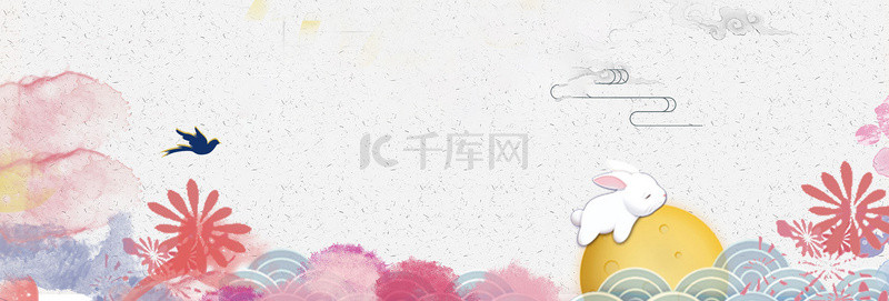 玉兔月亮背景图片_中秋节玉兔月亮灰色古典banner