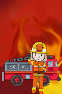 消防员背景背景图片_简约消防宣传日红色背景