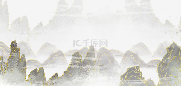 中国风复古灰色背景图片_复古山水灰色中国风海报