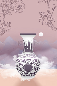 紫色瓷器背景图片_中国风大气瓷器紫色古风
