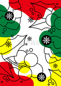 绿色块背景背景图片_鲜艳美丽圣诞线稿白红绿黄色块背景