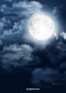 夜晚月亮手绘背景图片_手绘创意质感幻想满月背景