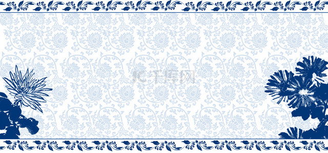 中式婚礼婚礼背景背景图片_青花瓷边框水墨菊花背景