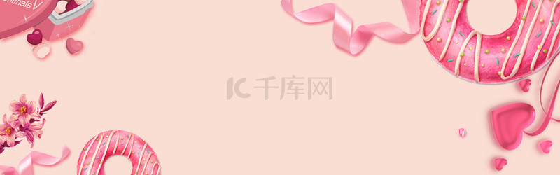 粉色清新食物背景图片_美食甜甜圈爱心粉色清新banner